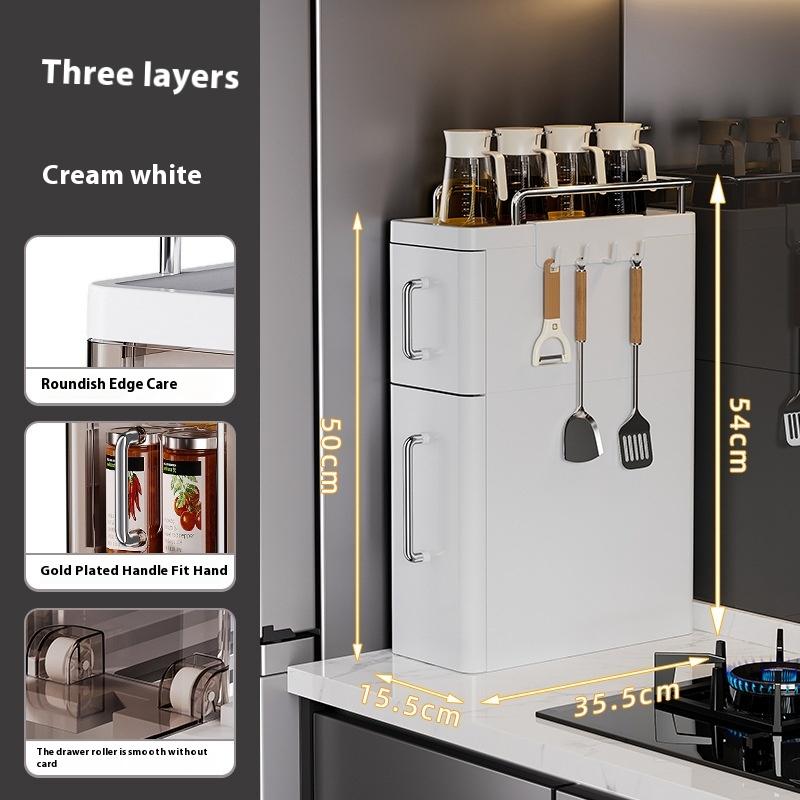 Pull-Out Kitchen Storage Rack Narrow Countertop Spice Organizer Multi-Functional Household Oil Salt Sauce and Vinegar Storage