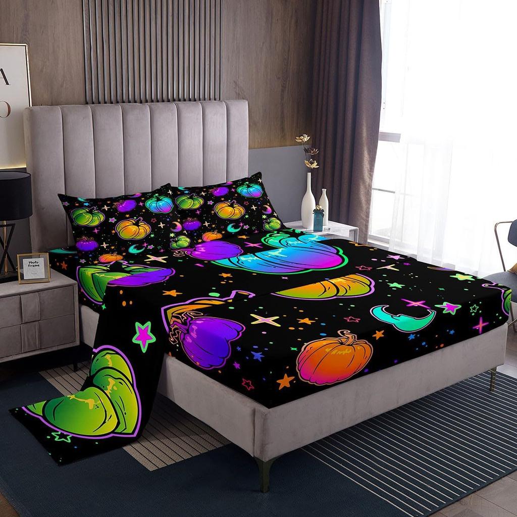 Cartoon mushroom pattern mattress four-piece bedding set bedroom dormitory bedding decoration