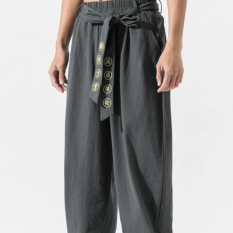 Pantaloni Kimono Casual Giapponesi Uomo Pantaloni Larghi Uomo Abbigliamento Asiatico Tradizionale Pantaloni Harem Ricamati