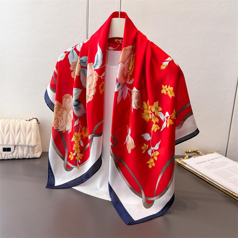

Chinese Aesthetic Simulation Silk Printing Large Square Scarf Silk Scarf Shawl Headscarf Beach Scarf Neck Scarf Decorative Women S Scarf 90*90cm