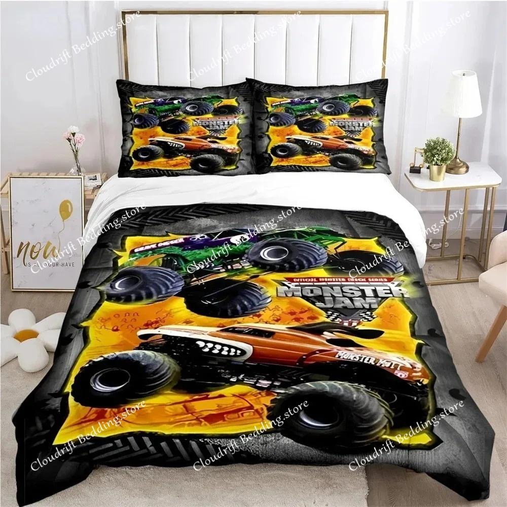 Monster Truck Duvet Cover Catroon Monster Jam Bedding sets Soft Quilt Cover and Pillowcases for Teens SingleDoubleQueenKing