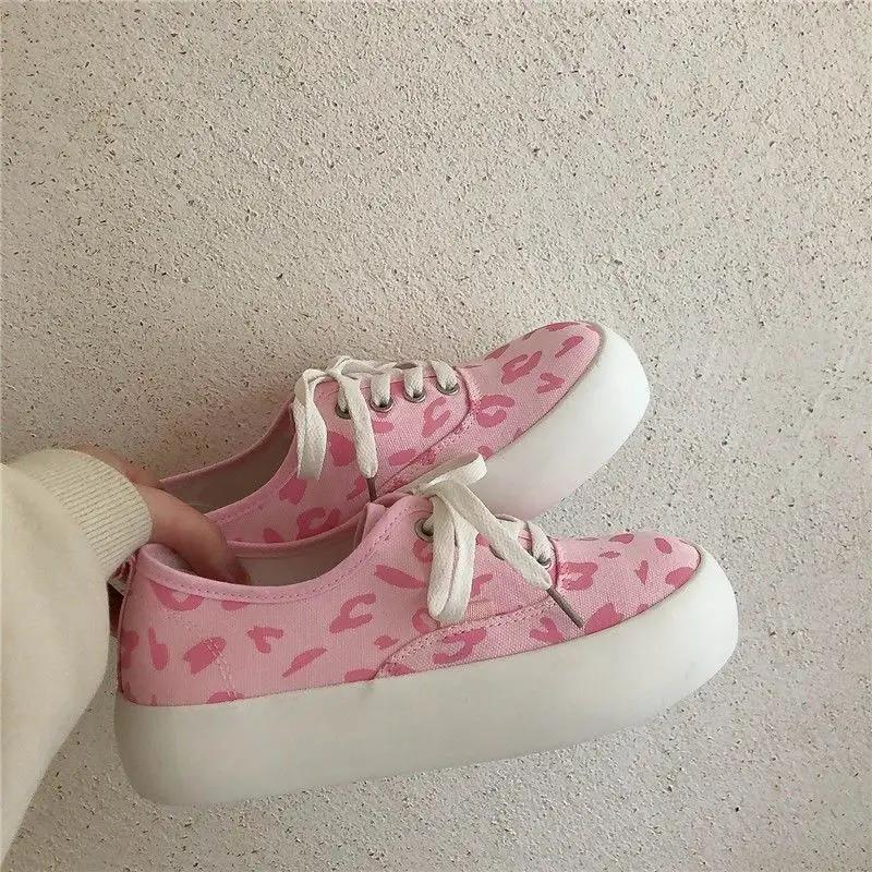 Fashion High on Platform Women's Shoes Pink Lace Up Canvas Female Footwear Shoe New in Offer Y2k Fashion Autumn Comfortable and Elegant
