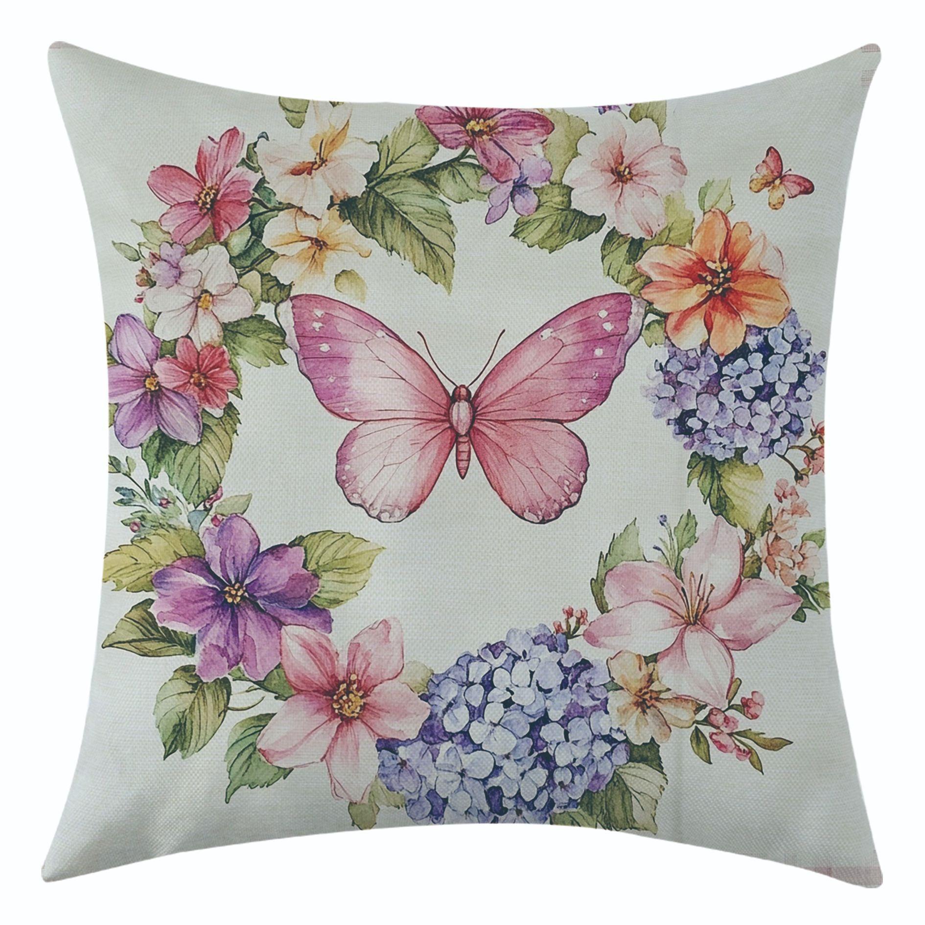 

New Easter Flower Butterfly Linen Pillowcase for Festive Decoration and Car Cushion Cover 45 * 45 separate pillow cover