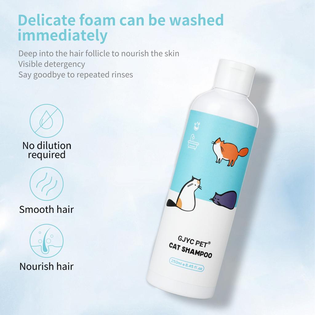 GJYC PET Natural Tear-Free Gentle Cat Shampoo Deep Cleansing Odor Removing Softens Fur Soothes Sensitive Skin For All Cat Breeds