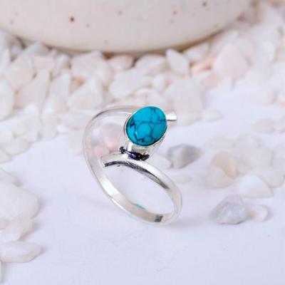 Turquoise Stone Adjustable Wrap Ring | Sterling Silver Plated Brass Bohemian Jewelry for Women | Birthstone Gift