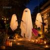 Flying Ghost Trio for Porch 3 Pcs Halloween Decorations, Spooky Hanging with Broom, Decorations Large White Tree Yard Patio Decor Cozy Glow Lighting