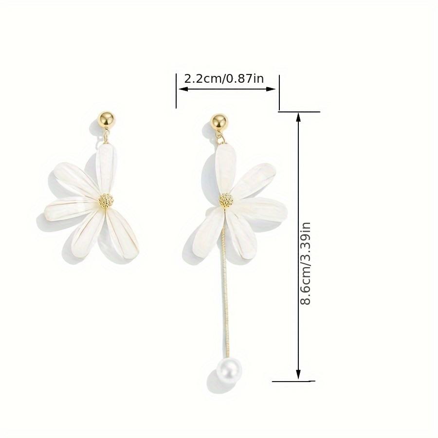 1 Pair Asymmetrical Daisy Flower Drop Earrings, French Style Fresh Minimalist for Women, Daily Wear Gift