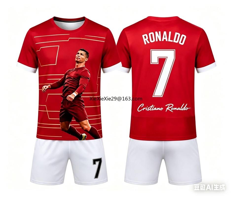Fashion Ronaldo 7 AI New Fitness Football Training Competition Summer Children's Adult T-shirt Shorts Set Parent-child Outfit