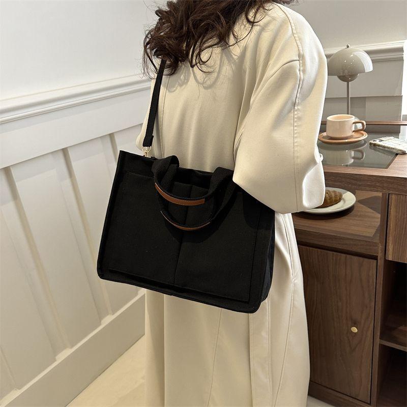 Tote bag 2025 new college student versatile fashion shoulder bag Korean version of simple large-capacity canvas messenger bag