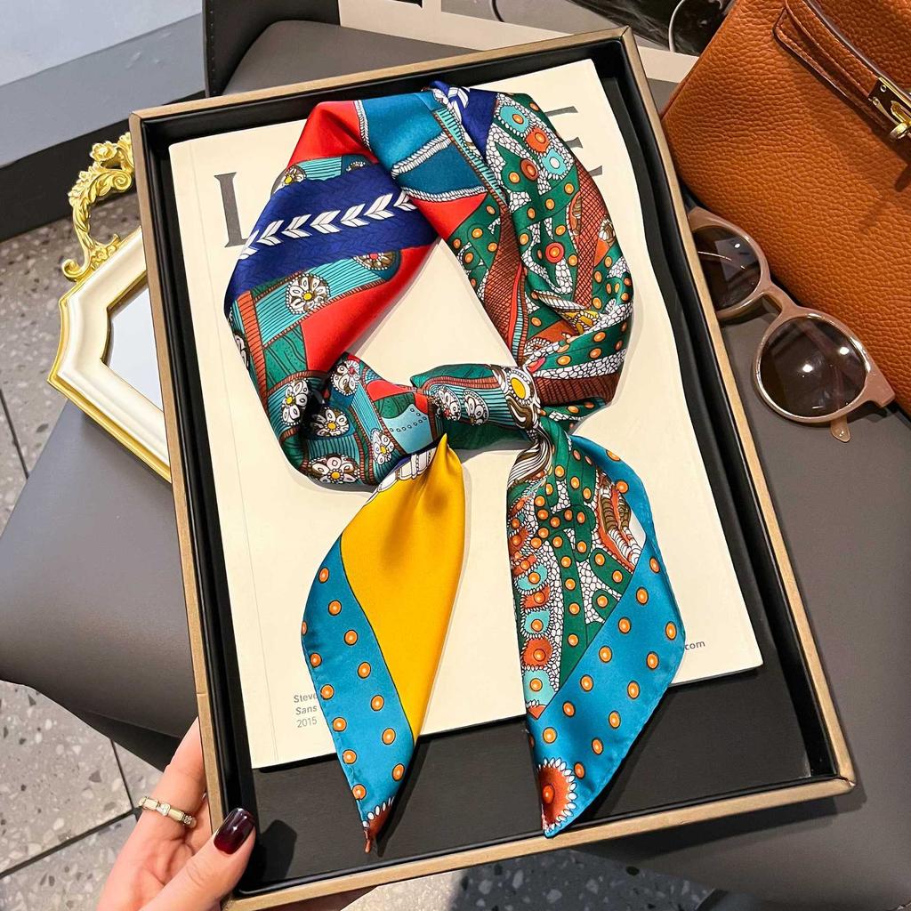 Silk Scarf Women's New Decorative High-end Small Square Scarf Versatile Trend Imitation Silk Scarf Tied Bag Streamer Thin Scarf