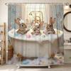 Cute Bunnies Taking Bath Shower Curtain Waterproof Easy To Clean Privacy Protection Print Fun Spring Art Design Durablematerials