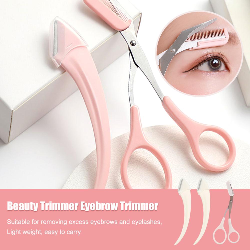 3PCS Eyebrow Trimmer Set Eyebrow Scissors With Comb Crescent Trimmer Makeup Tools Eyebrow J2S0