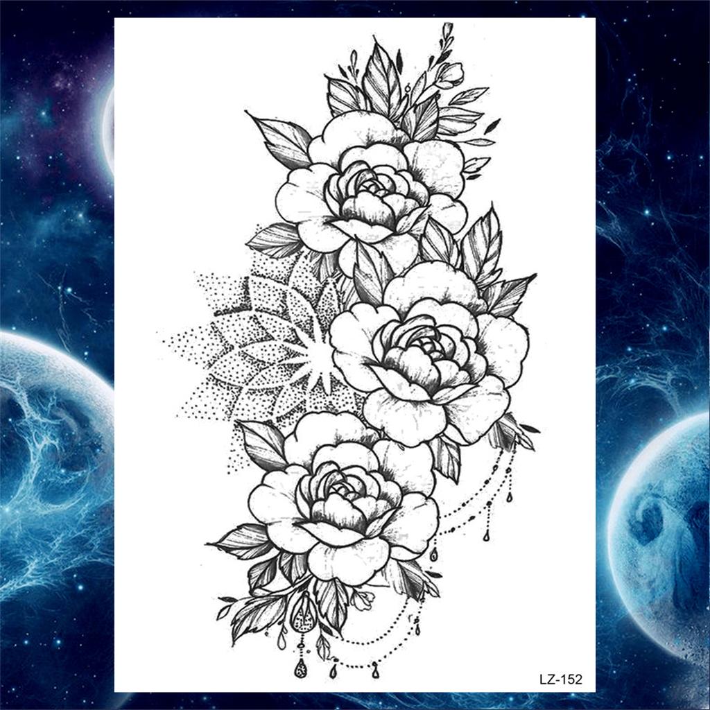 Flower Peony Temporary Tattoos For Women Girls Flora Snake Tattoo Sticker Black Lavender Sexy Fake Large Tatoos Sweatpea Dahlia