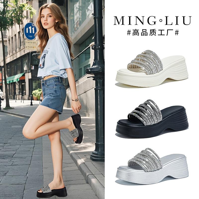 Platte pantoffels heldere diamanten sandalen casual high-end mode halve dweil 2026 zomer buitenschoenen