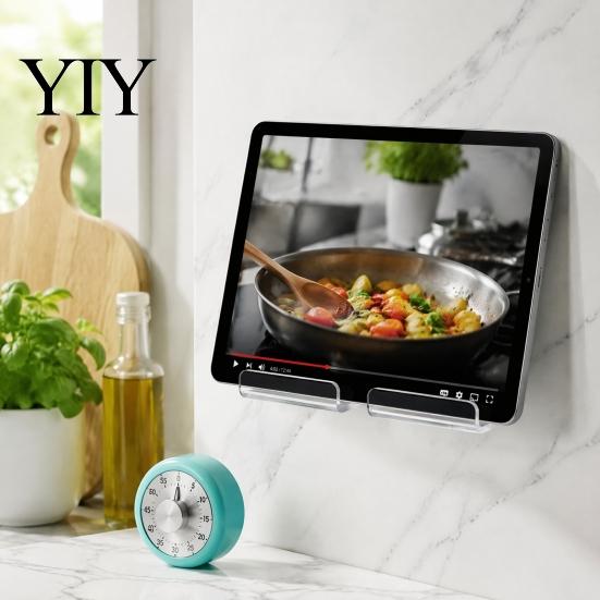 Clear Acrylic Wall Stand Tablet Mount Holder, Universal Mounted Smartphone Stand, Smooth Surface Phone Holder Cable And Charging Hole Organizer