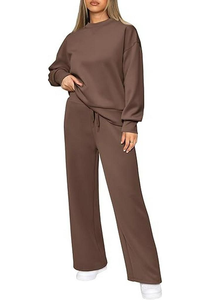 2026 Women's Fall/Winter Long Knitted Two-Piece Set with Long Sleeve Top and Wide-Leg Lace-Up Pocket Pants