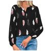 Women's Fashion Loose V-Neck Feather Print Long Sleeve Pullover Shirt Top