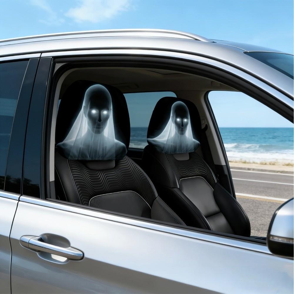 2 Pcs Halloween Accessories Car Headrest Covers Ghost Neck Pillowcase Car Interior