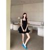 Kumikumi Gyaru Style Elegant Black Lace-up Sling Dress Women Summer Waist Hugging Slimming Pettiskirt Short dress