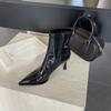 2025 New Pointed Thin High Heel Side Zipper Patent Leather Low Tube Received Martin Thin Women's Short Boots