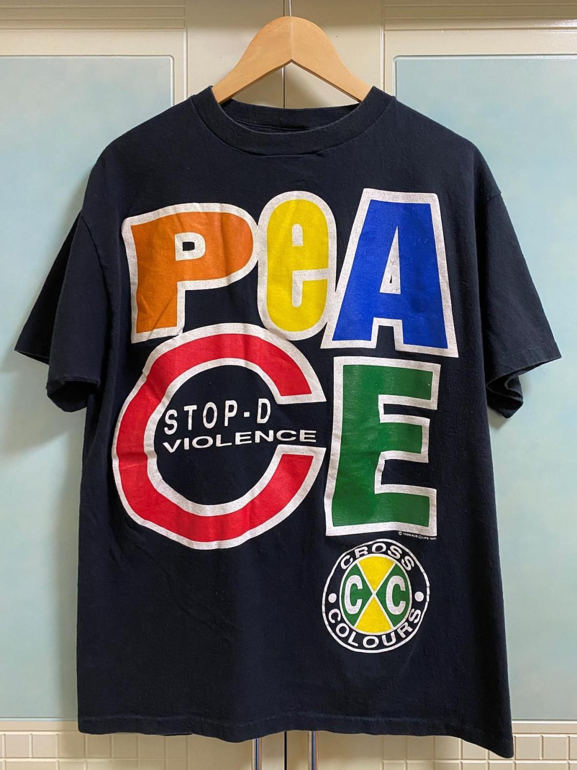 

World Peace Peace Anti-war Letter Printed Personalized Printed T-shirt for Women, Loose and Casual, Student Round-neck for Men S