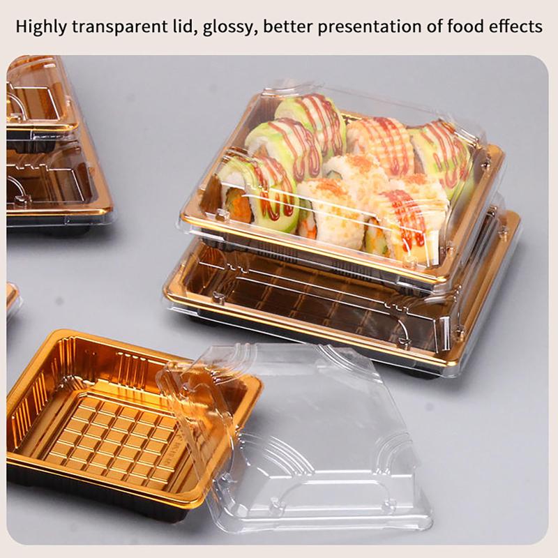 10 Pcs Disposable Sushi Box Home Takeaway Beef Lamb Sliced Salmon Covered Packaging Box Square Sushi Plate Meal Box Containers