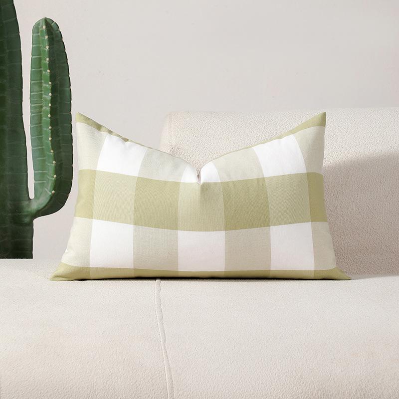 Small Fresh Grass Green Large and Small Plaid Striped Plain Pillow Cushion Cushion Cover Without Core