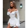 Women's A-Line Bodycon Mini Dress Ruffle Hem V-Neck Asymmetrical Buttons Long Sleeve Short Dress Party Streetwear Outfits