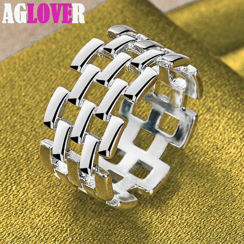 925 Sterling Silver fyrkantiga rutig nätverksring smycken