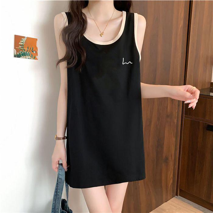 American Style Cotton Sleeveless Tank Dress: Summer Mid-Length Loose Fit Plus Size