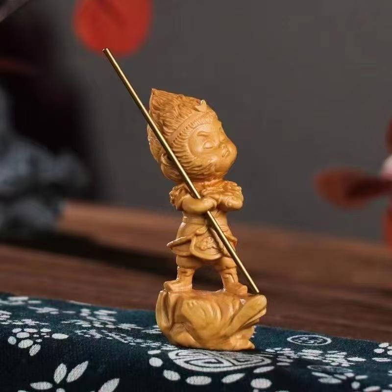Wood Carving Sun WuKong Sculptures and Figurines Chinese Characteristic Characters Home Room Office Anime Figures Decoration