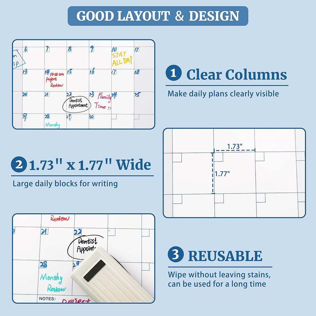 Large Dry Erase Calendar for Wall – Yearly Wall Calendar Dry Erase, 37" x 57.9", 12-Month Undated Blank Calendar Planner, Reble Laminated Task