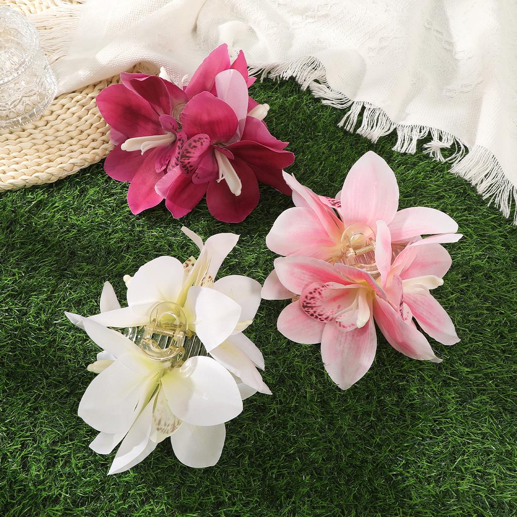 AWAYTR Large Orchid Lily Hair Claws Artificial Floral Hair Clips Crab For Women Girl Gift Hair Accessories Valentine Headwear