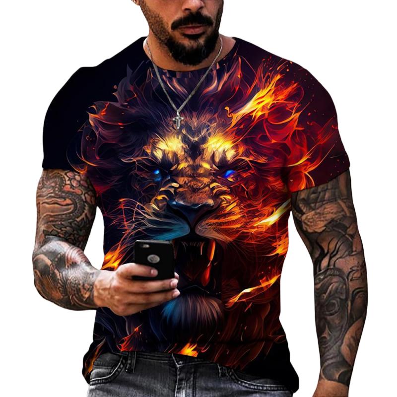 

Fashion Lion Leopard Graphic T-Shirt For Men Cool Animals 3D Printed Tees Summer Round Neck XXS