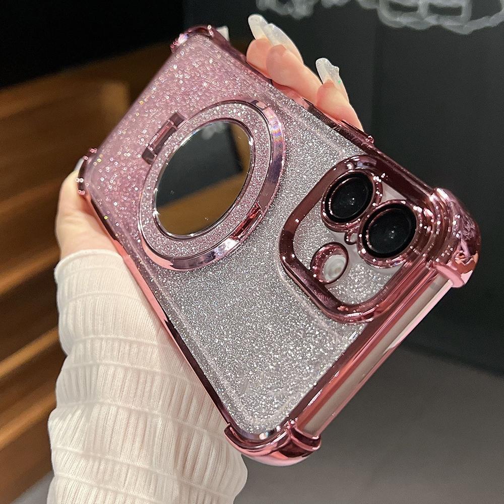 Plating Flash Mirror Holder Stand Weiches Silikon Vier Ecken Luftkissen Stoßfeste Schutzhülle für OPPO Reno Realme OnePlus Vivo