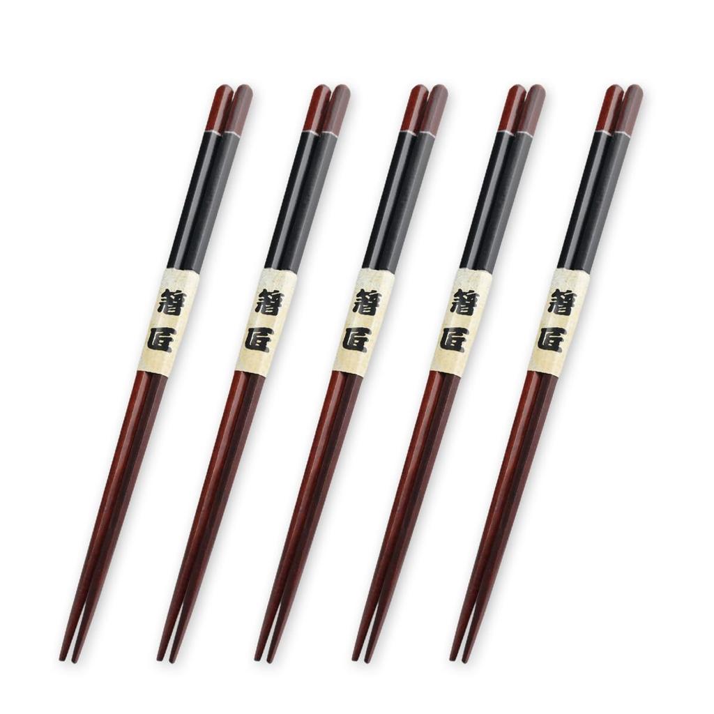 Wooden Slim Set of Current Model J-kitchens Chopsticks, Hexagonal, Black, 5, 23cm,