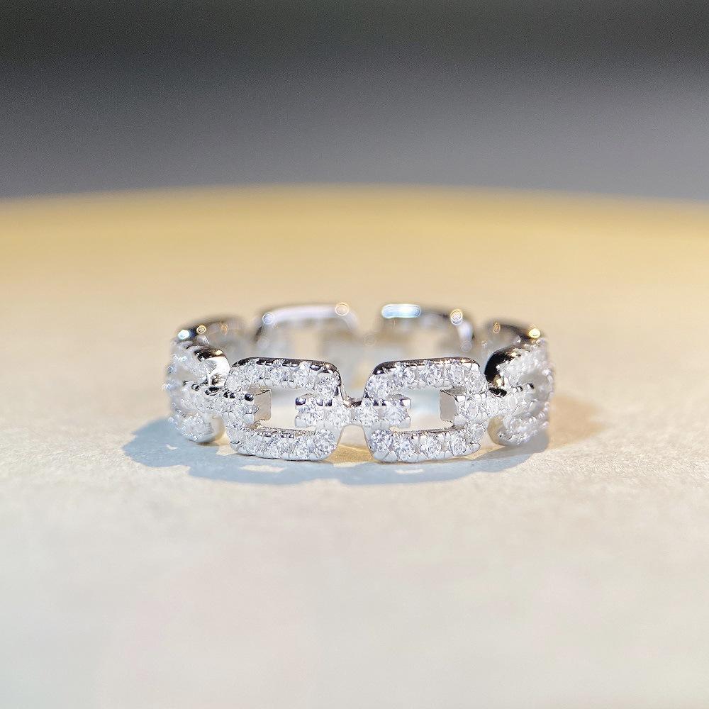 Tancise S925 Sterling Silver Chain Ring Women's Full Diamond Pig Nose Ring Couple's Ring Tail Ring Overlapping Style Versatile Style