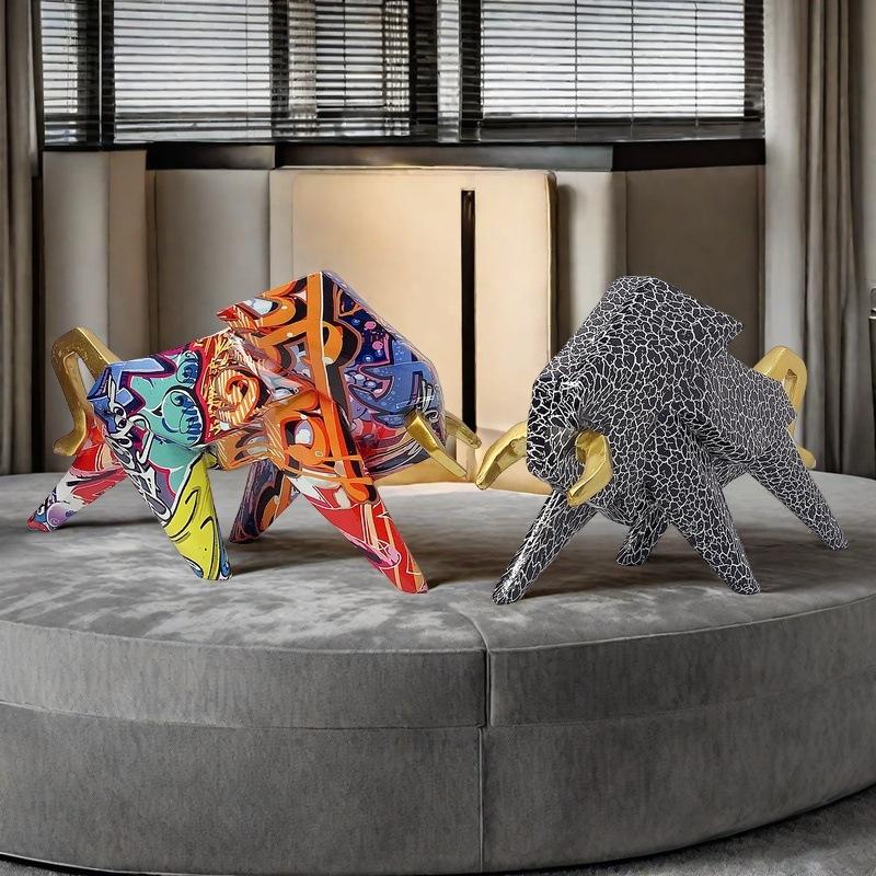 Latest Product Transfer Geometric Bull Living Room Best Home Use Resin Craft Study Wine Cabinet Entrance Ornament Decoration Decoration
