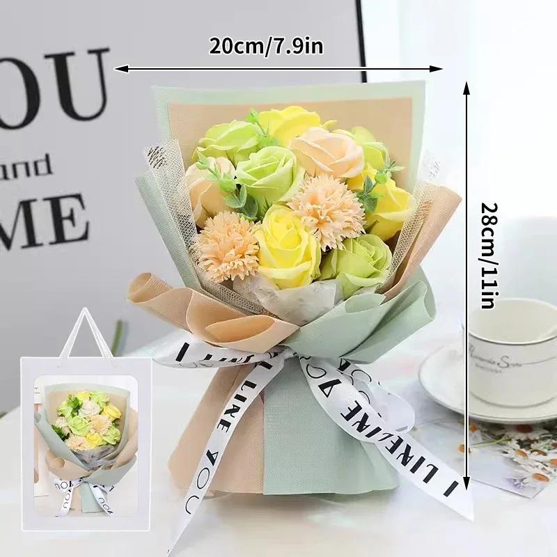Artificial Soap Flower Preserved Bouquet Pink Rose Realistic for Mothers Day Valentines Day Anniversary Romantic Gift Decoration
