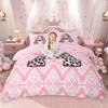 Homewish Girls Pink Duvet Cover Set Leopard Print Initial Bedding Set Bohemian Paisley Bowknot Comforter Cover Set