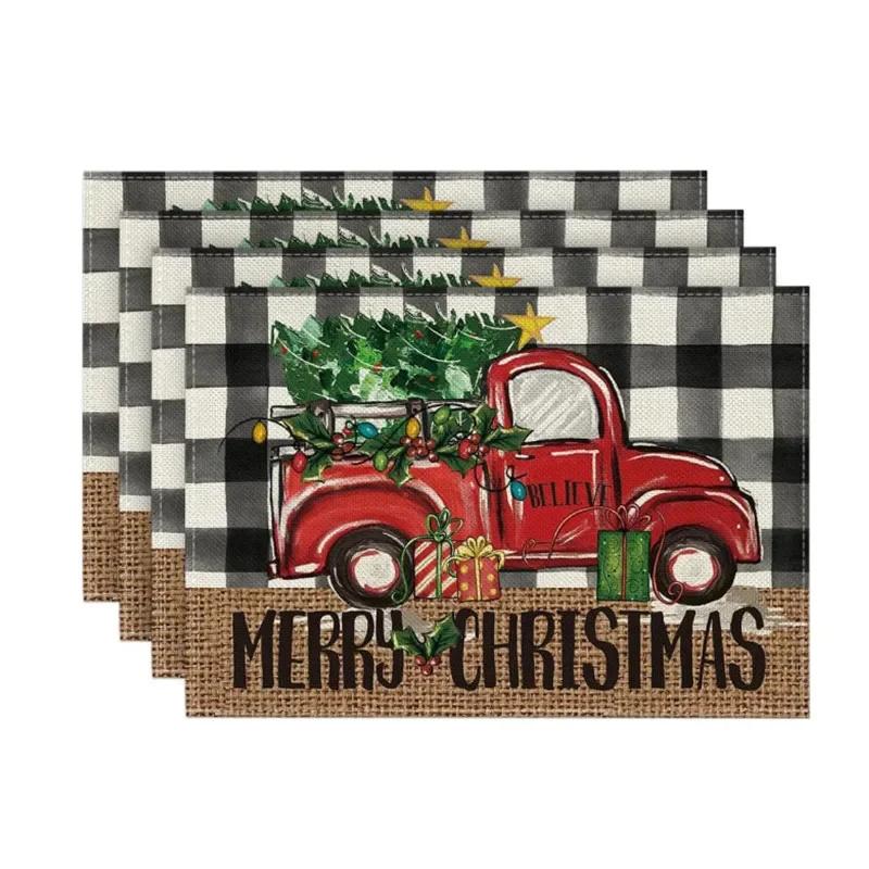 4pcs Christmas Placemat Theme Placemat Red Black Decorative Table Mat Western Meal Table Pad Christmas Dining Table Decor