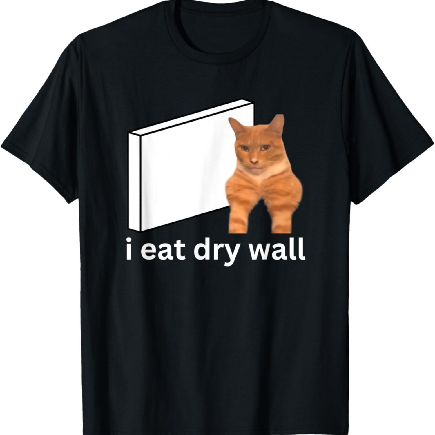I Eat Dry Wall Funny Cursed Sigma Cat Meme T-Shirt for Men Women S