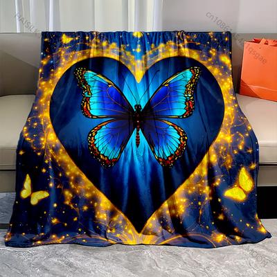 Golden Fantasy Butterfly Blanket Warm Soft Fluffy Kids and Adult Sofa Bed Throw Blanket Suitable Home Travel Camping Multi-size