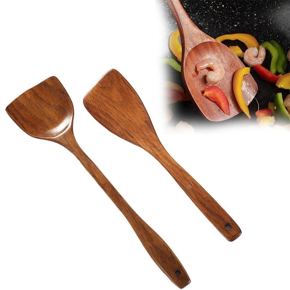 Durable Non-stick Wooden Spatula Anti-hot Non-slip Rice Spatula Long Handle Cooking Spatula