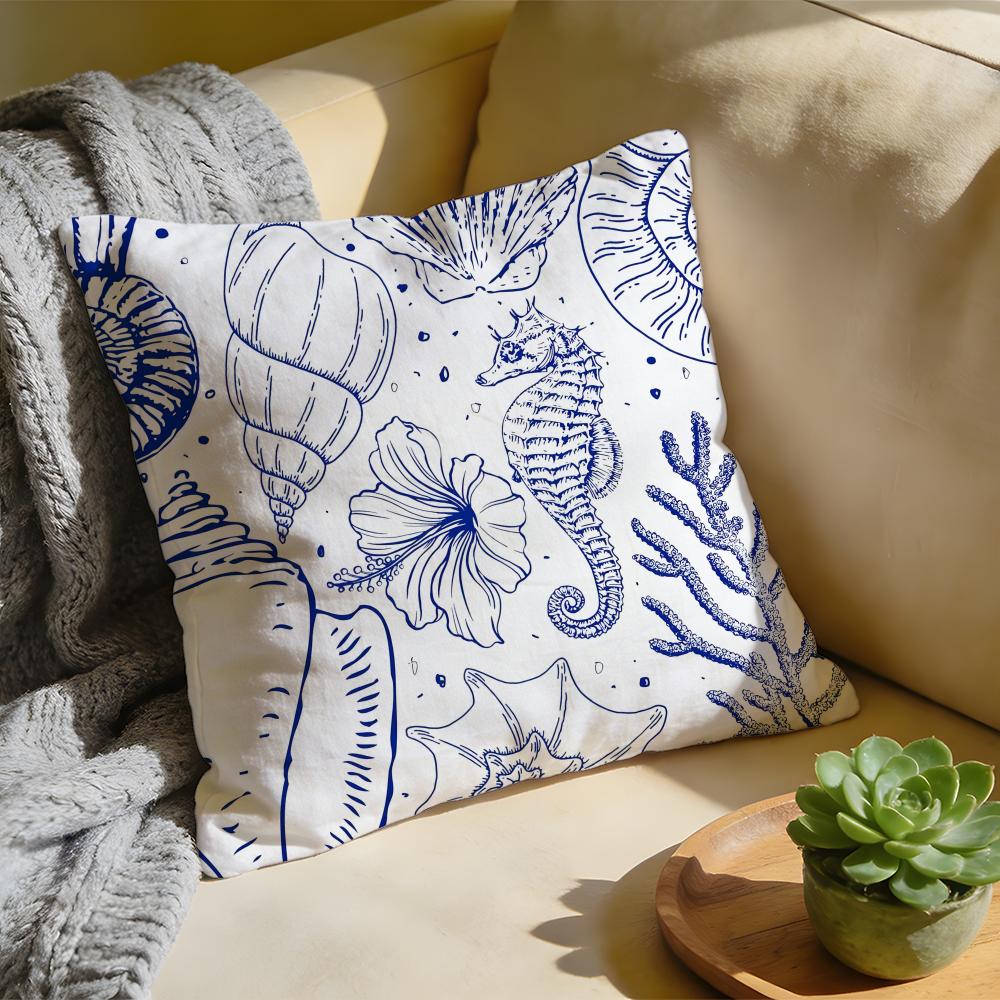 Marine Theme Rudder Anchor Animals Cushion Cover Washed Linen Soft Breathable Decorative Case For Sofa Home Pillow Cover