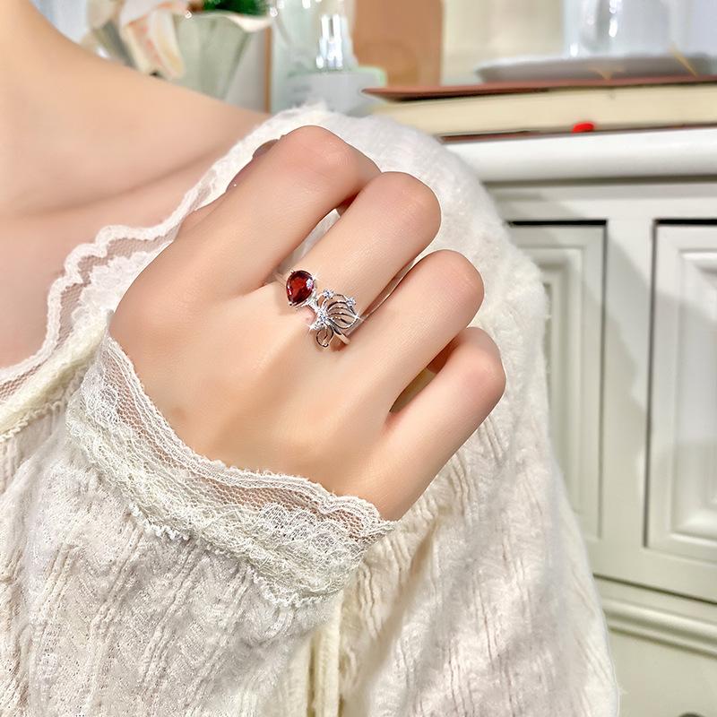 S925 Sterling Silver Butterfly Crystal Open Ring, Adjustable Natural Stone Band, Elegant Dainty Jewelry for Women, Daily Wear & Gift