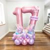 Rainbow Transparent Colorful Bow Balloon Set with 32 inch Pink Digital Balloon 0-9 for Anniversary Birthday Party Decoration