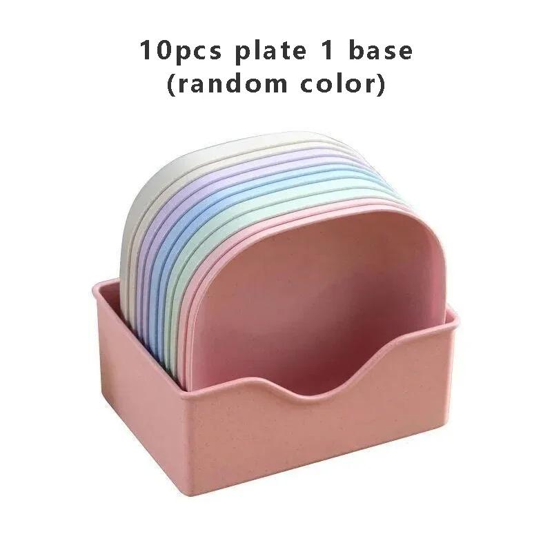 

10pcs Snack Plate Macaron Color Simple Straw Bone Spitting Plate Set Candy Fruit Cookie Cake Storage Tray Kitchen Accessories