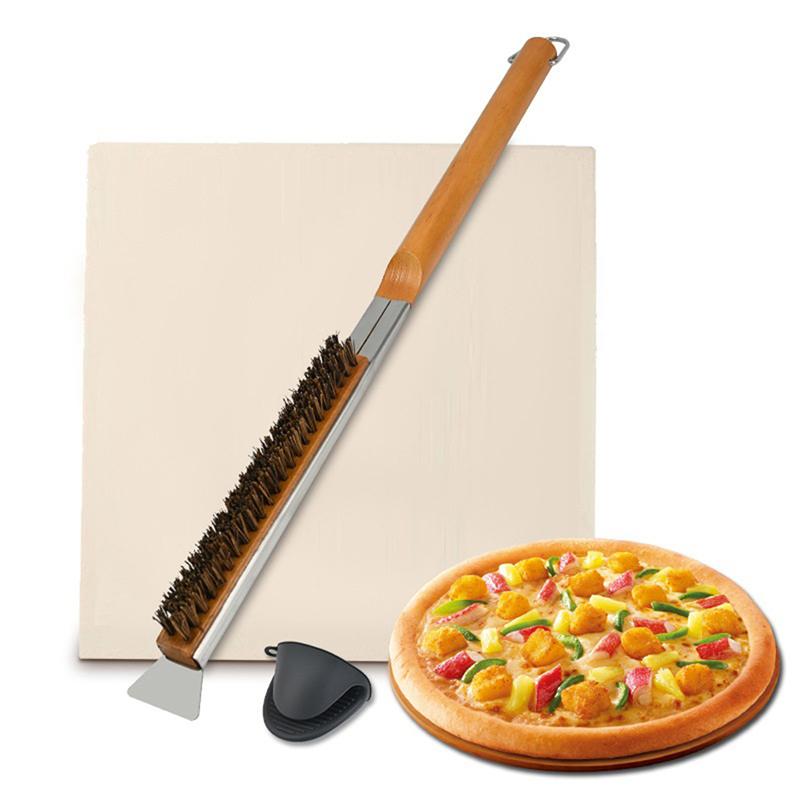 Pizza Oven Brush Steel Wire Pizza Stone Cleaning Brush With Scraper Oven Cleaner