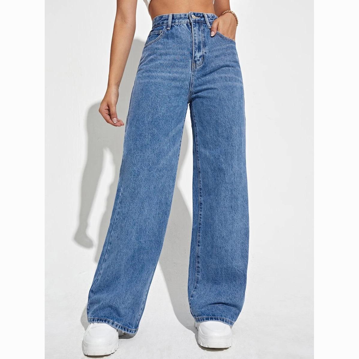 

High Waist Slim Straight Women s Jeans - European & American Style Hot Sale 3XL середній синього кольору